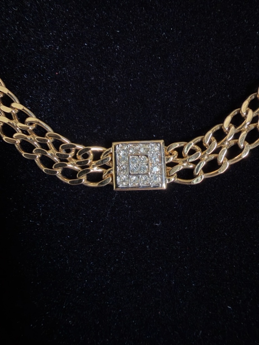 Nina Ricci Vintage Gold Plated Rhinestone Double Link Choker Necklace Stunning! - Picture 3 of 10